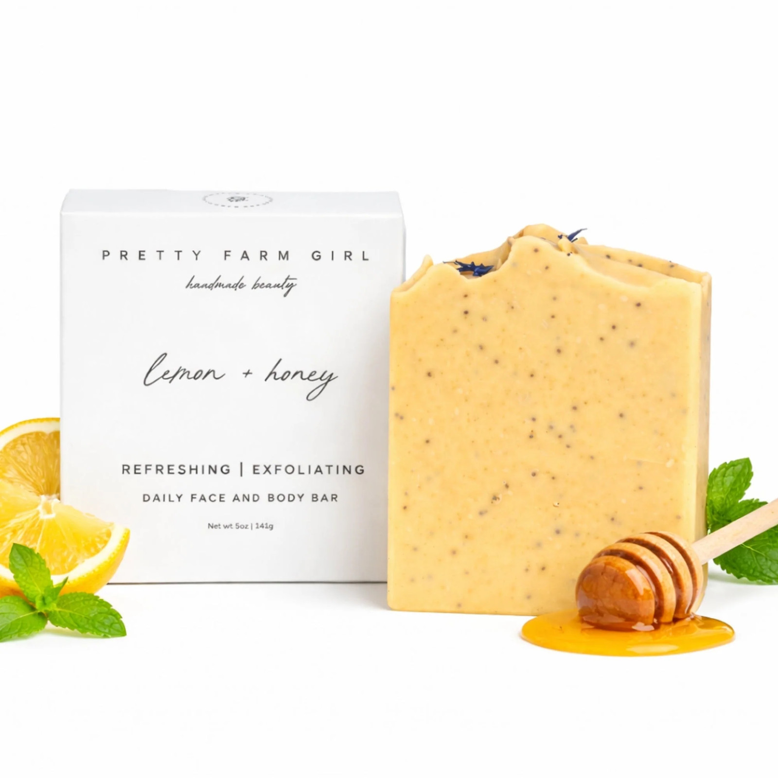 Lemon Honey Poppy Seed Handmade Tallow and Goat Milk Soap Bar