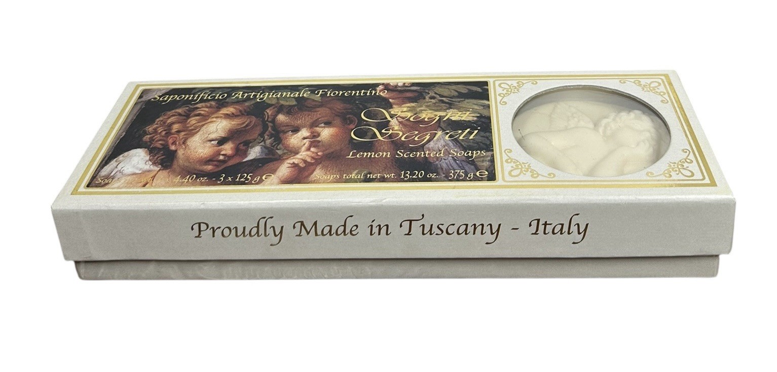 SAPONIFICIO ARTIGIANALE FIORENTINO 3 Lemon Scented Cherub Angel Carved Soap Bars