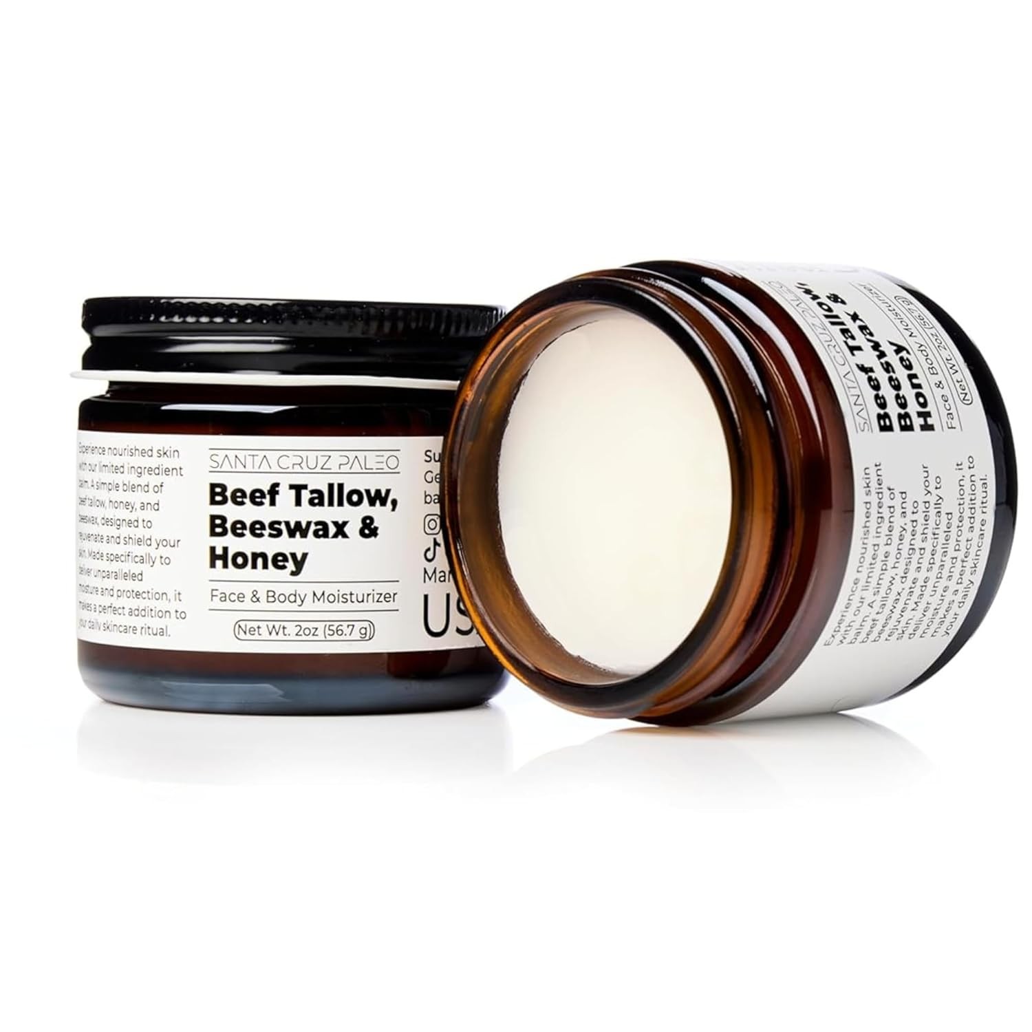 Beef Tallow Face Moisturizer Beeswax Honey Unscented 2 oz Skin Care