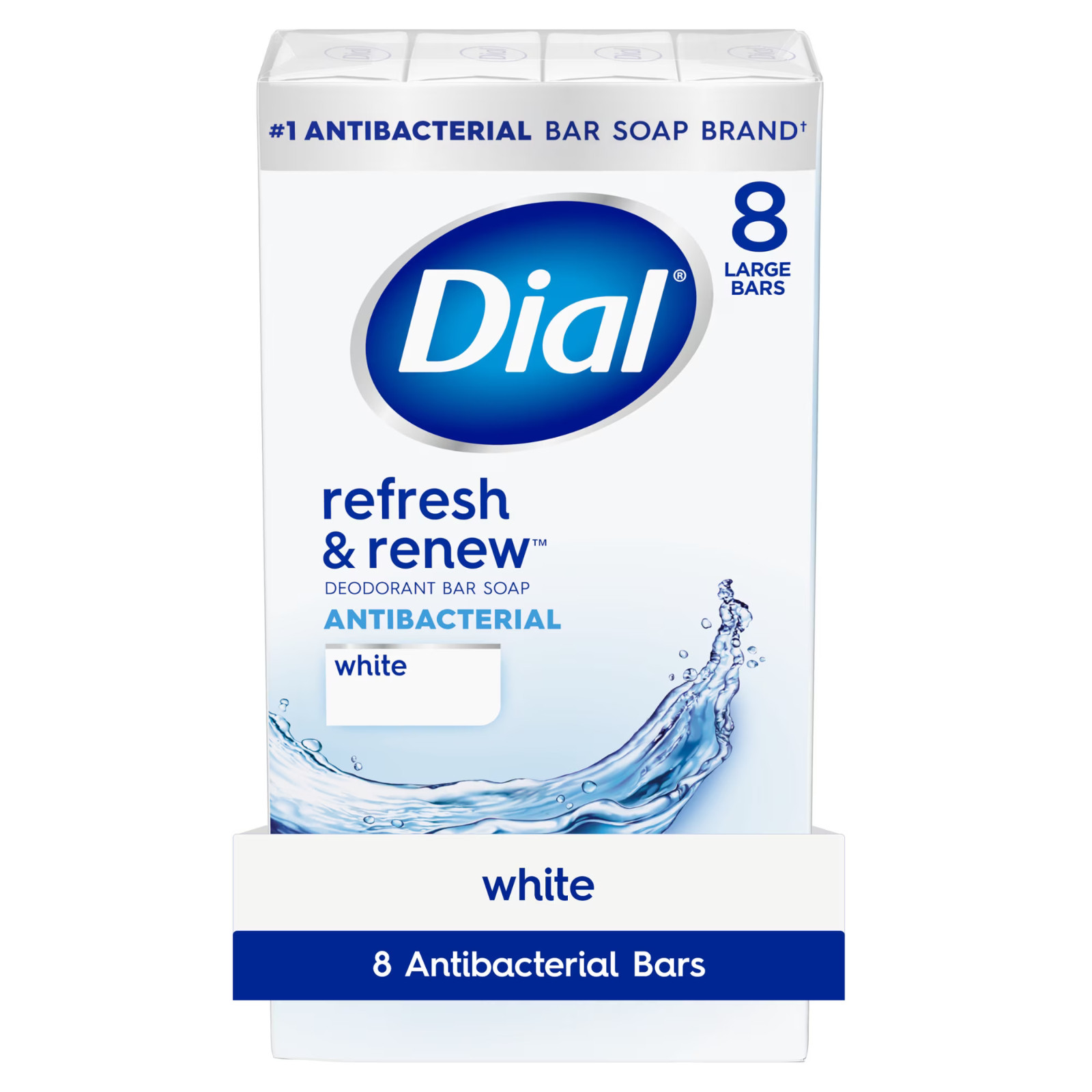 Dial Antibacterial Bar Soap, Refresh & Renew White Deodorant Bar, 4 oz, 24 Bars