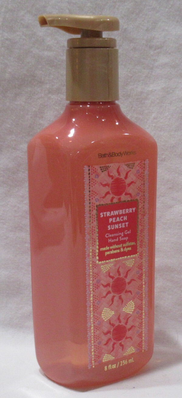 Bath & Body Works Cleansing Gel Hand Soap Lot Set of 2 STRAWBERRY PEACH SUNSET