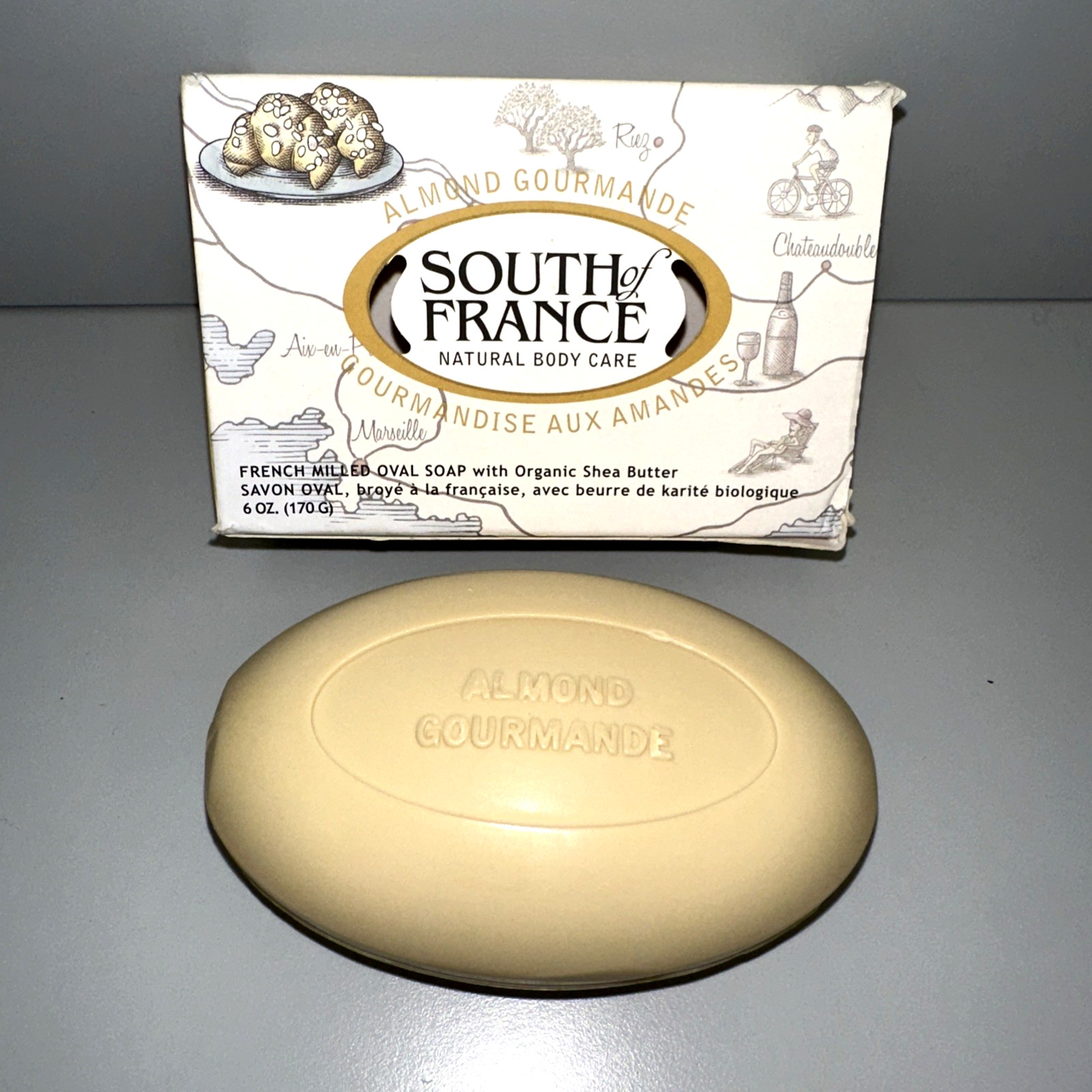 SOUTH OF FRANCE Almond Gourmande French Milled Oval Bar Soap 6 oz