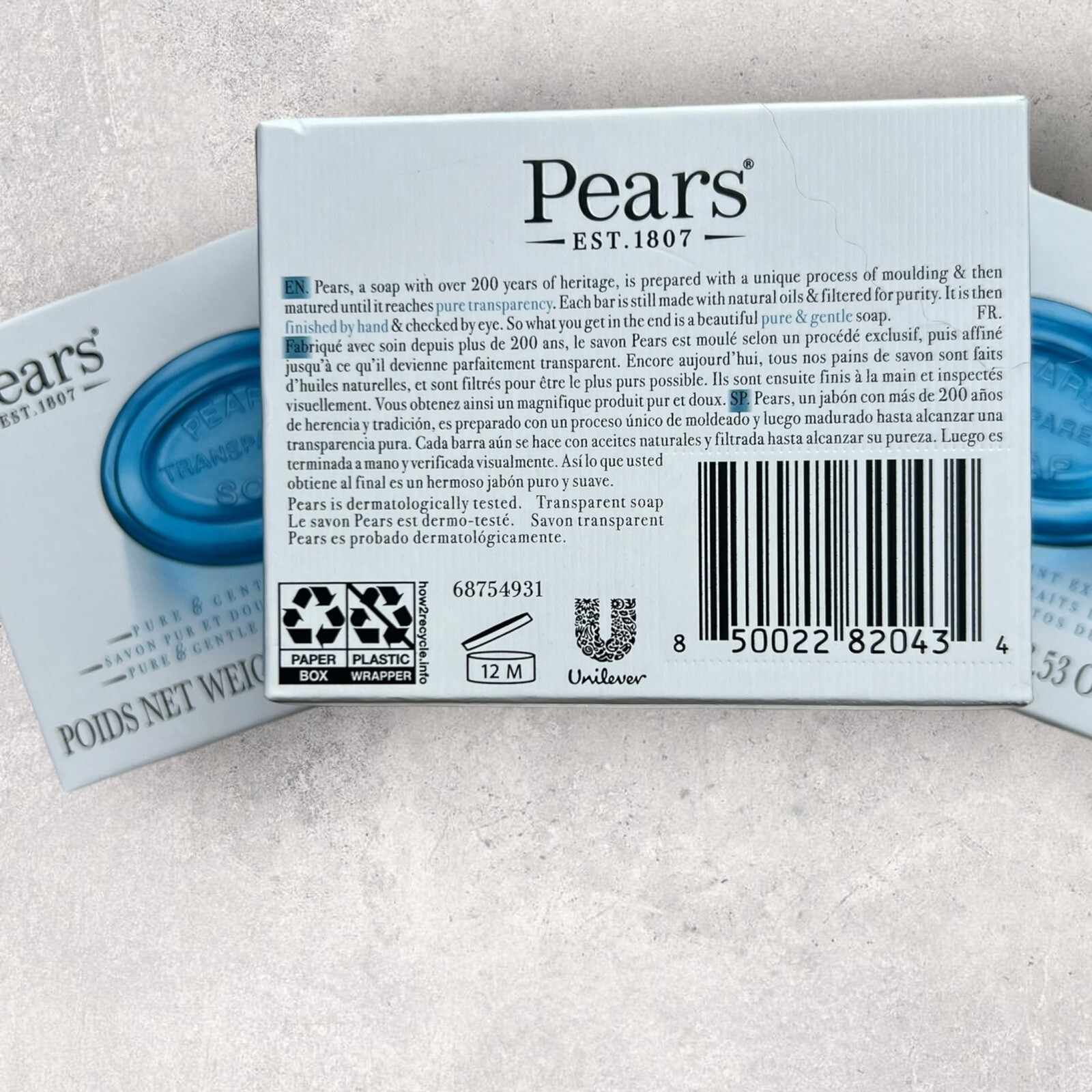 3 x Pears Transparent Soap Pure & Gentle w/ Mint Extracts, 3.53oz EA