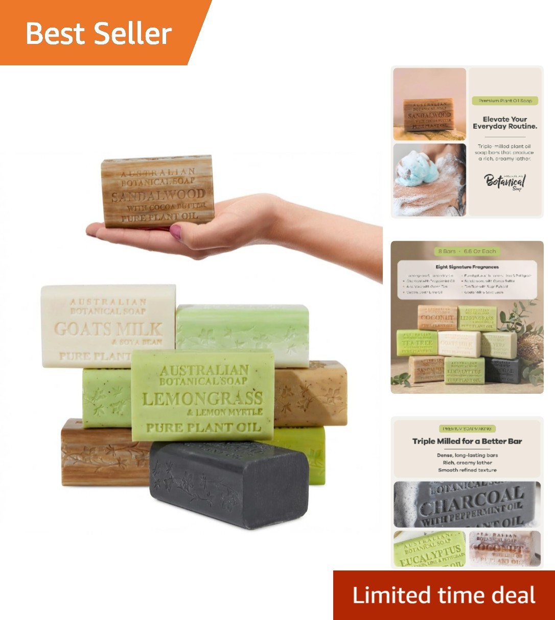 Gentle Cleansing 8-Soap Variety Pack – Goat Milk, Charcoal, Aloe, 6.6 oz Bars