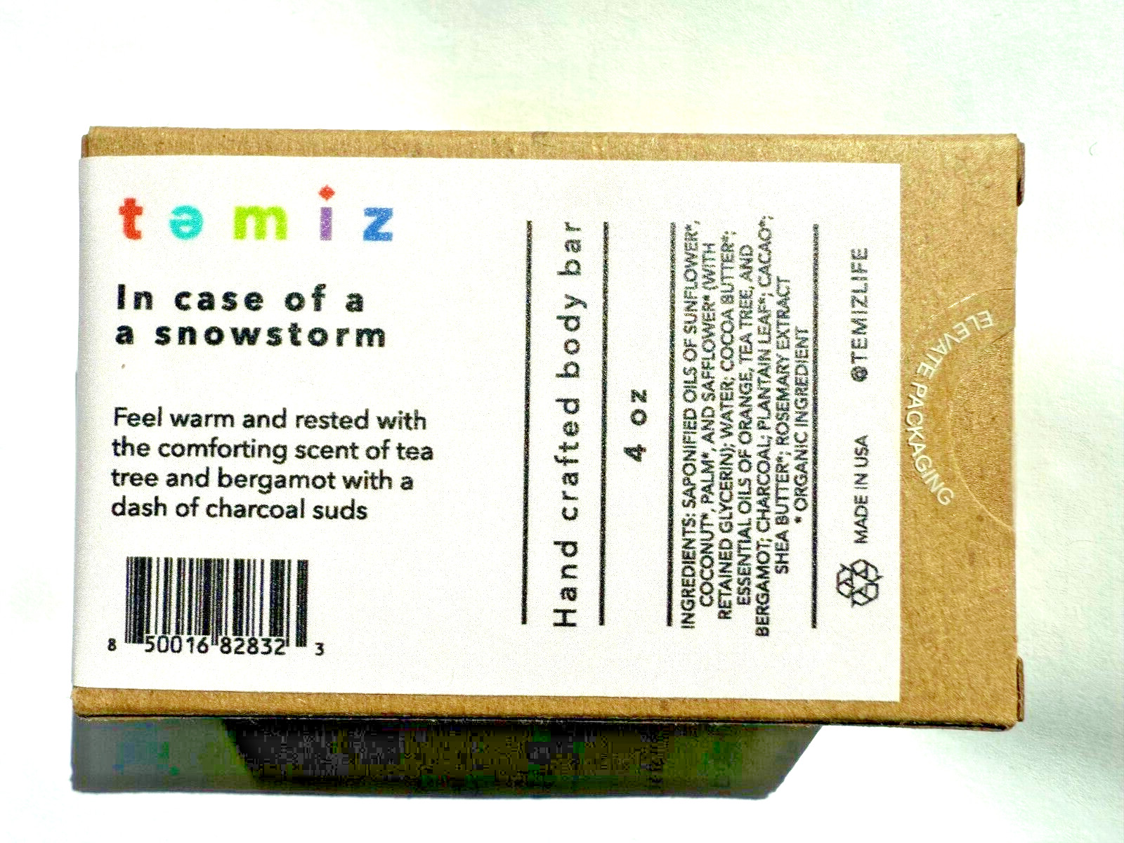 Temiz Hamam Hand Crafted Body Soap Bar Black Tea Tree Bergamot Bar 4oz.