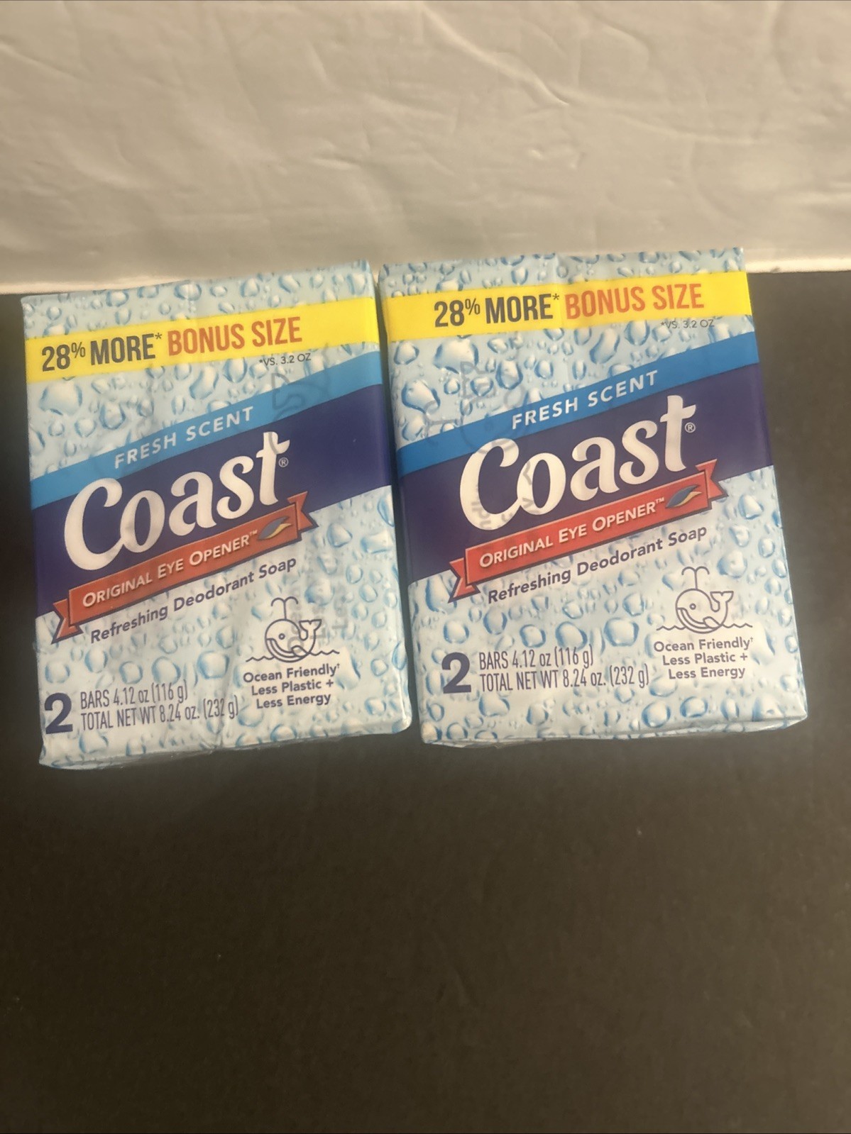 Pack of 2 Coast Deodorant Soap Bar Fresh Scent 4.12 oz Each Eye Opener