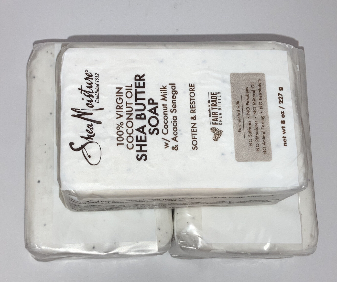 3X Shea Moisture 100% Virgin Coconut Oil W/ Coconut Milk Acacia Senegal Bar Soap