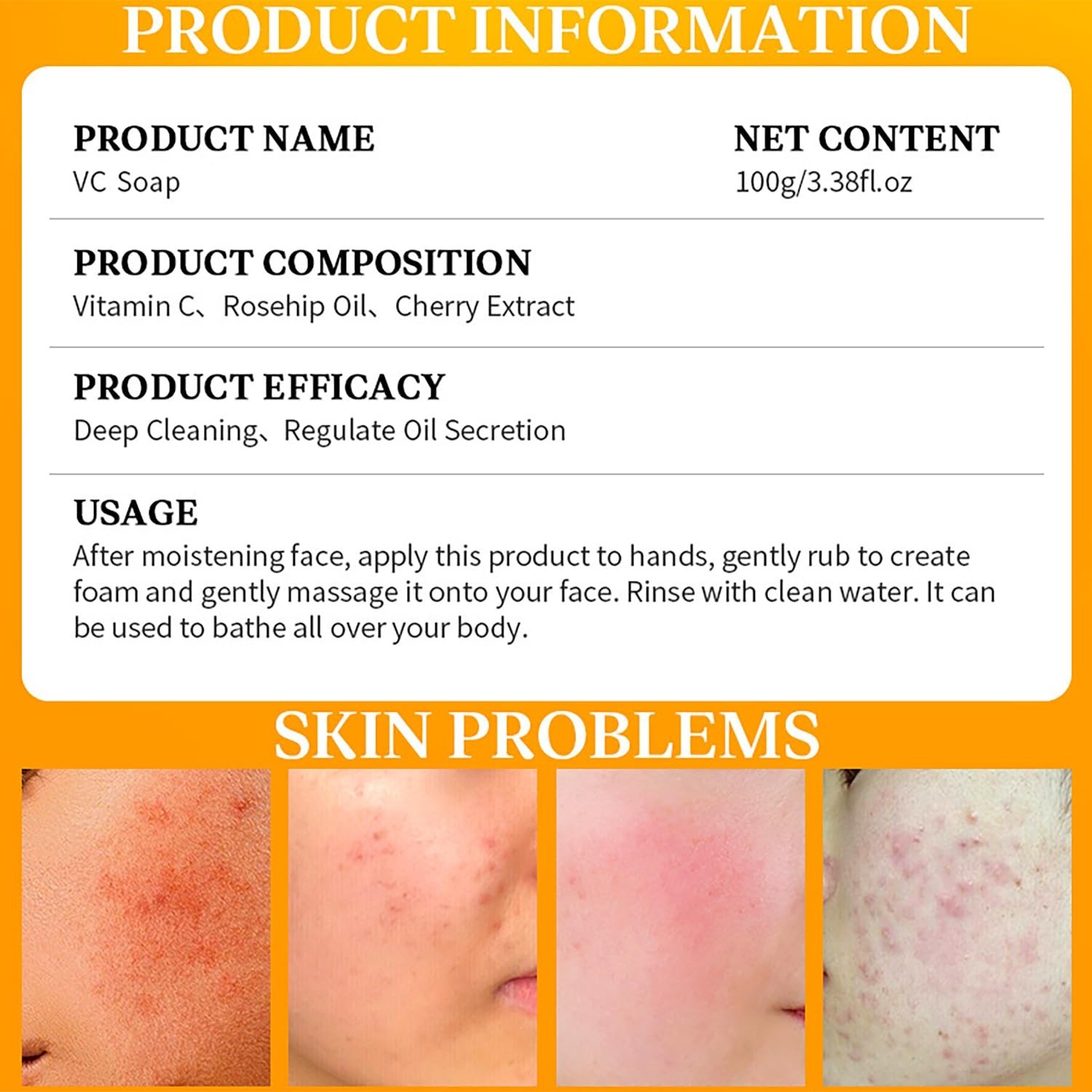 DISAAR Beauty Rose Oil Vitamin C Cherry Extract Soap Reduse Wrinkles 100g
