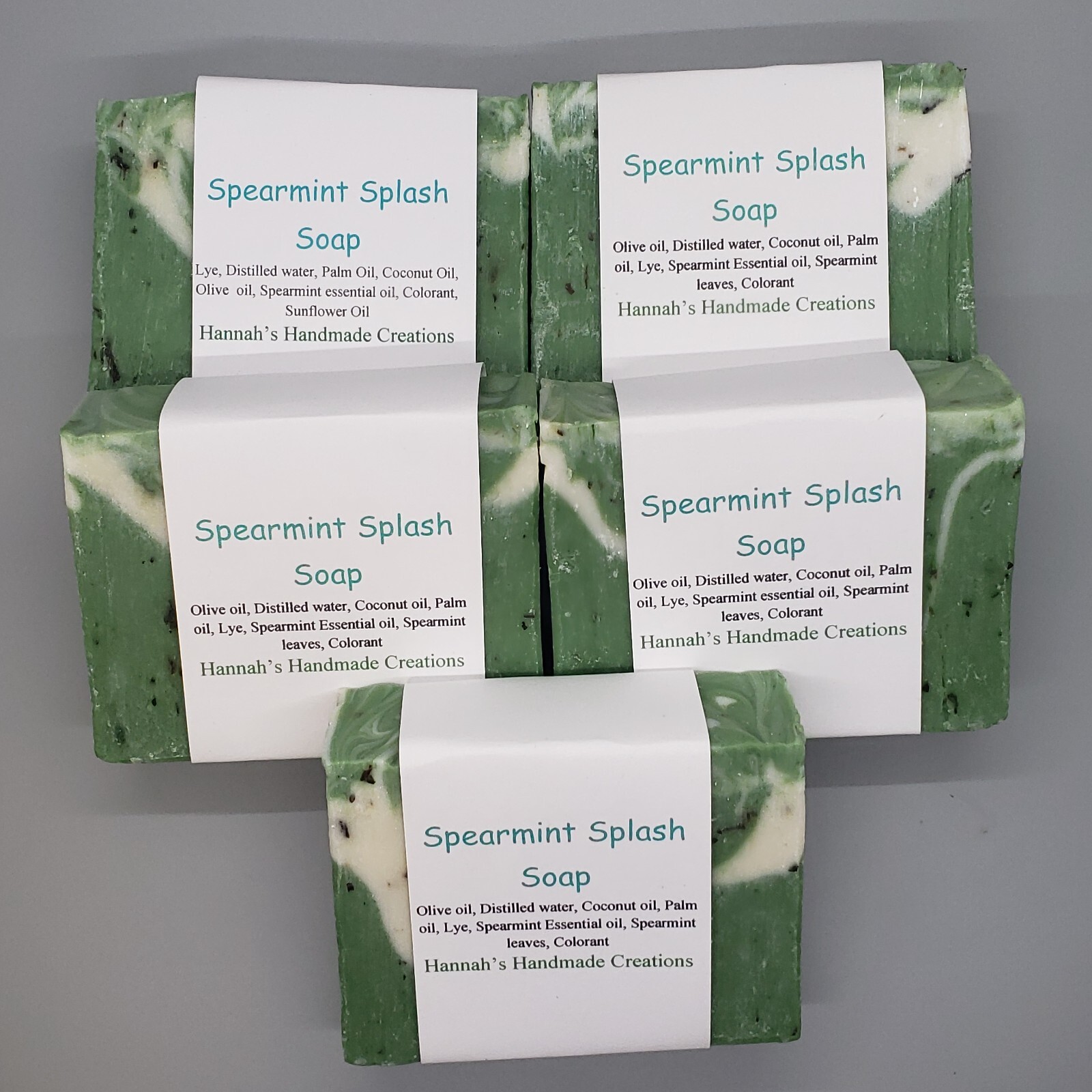 5 pack of Spearmint Splash Soap – made with Spearmint leaves & Essential Oil