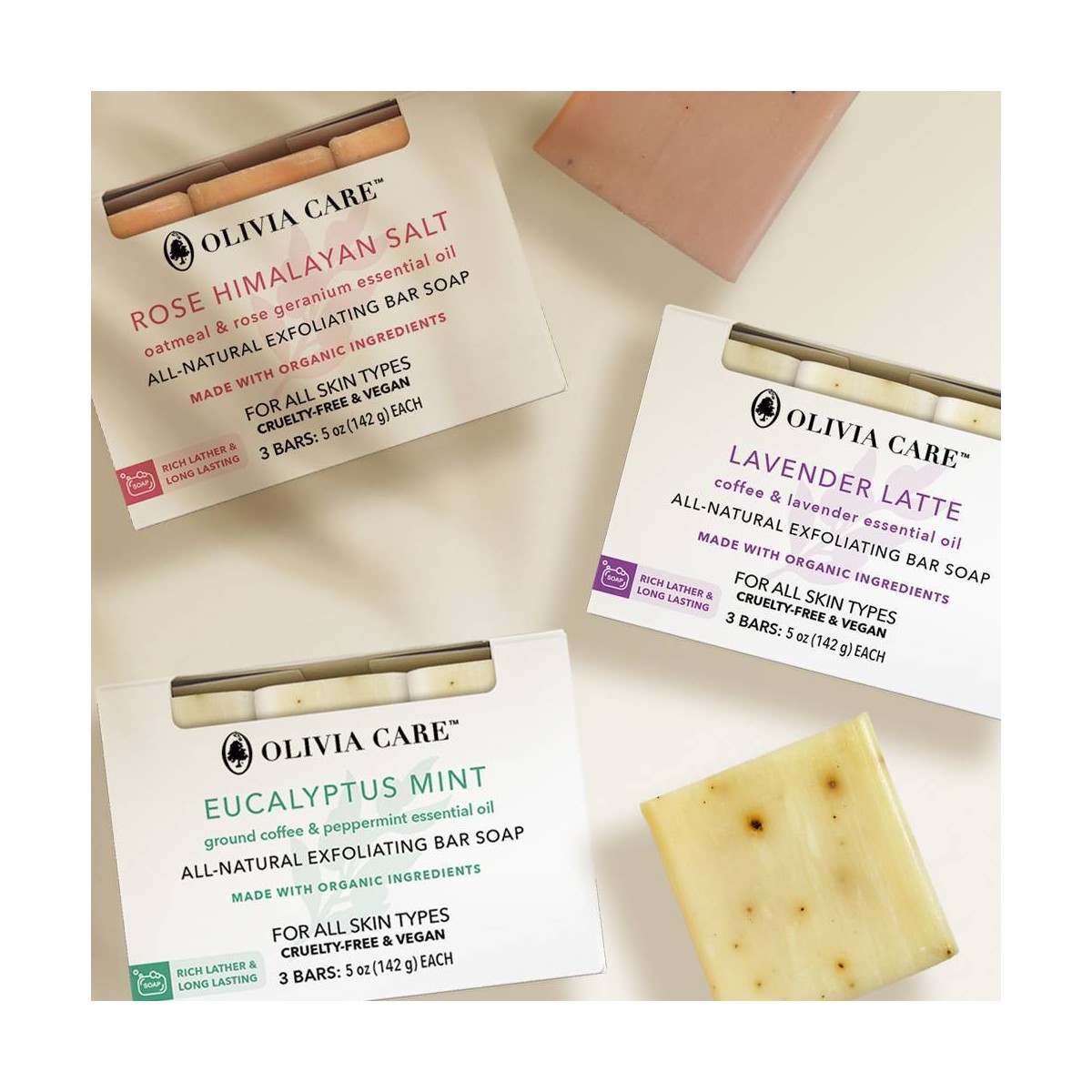 Olivia Care All-Exfoliating Bar Soap Set – Eucalyptus Mint-15oz/3ct:Moisturizing