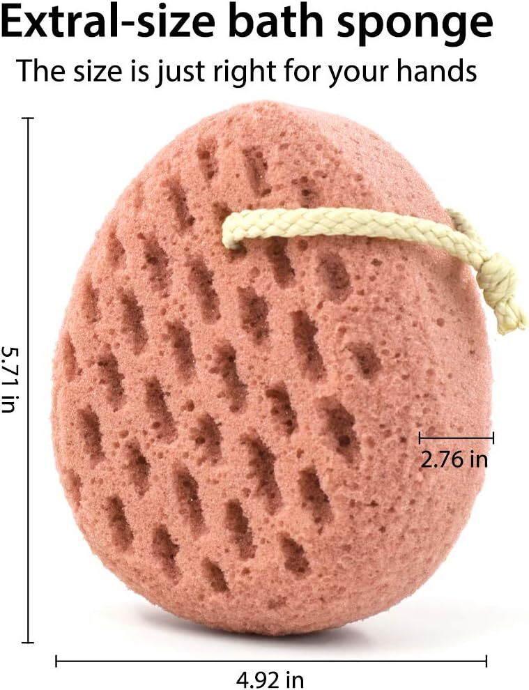BAIMEI Bath Sponge, Sponge Loofah Body Scrubber, Shower Pouf Pink Grey