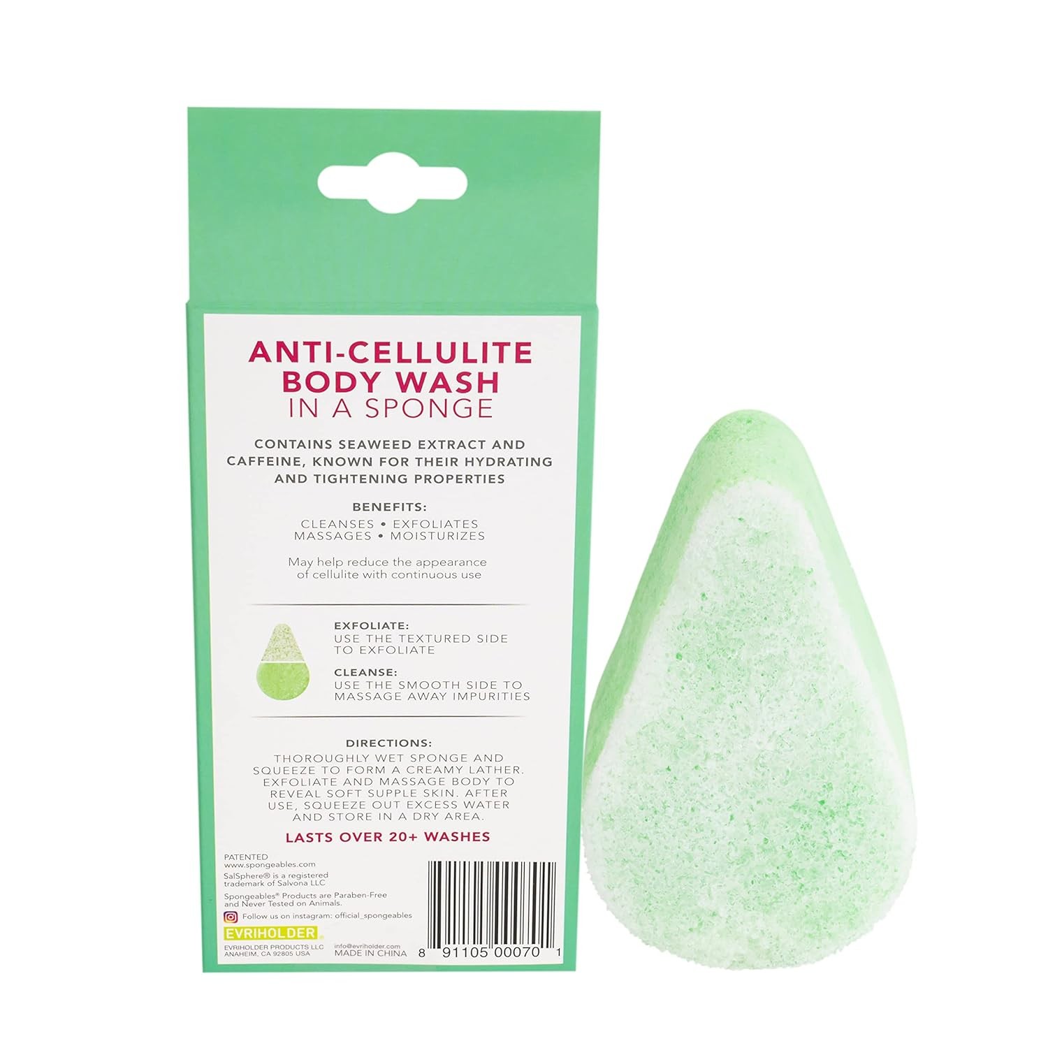 Spongeables Anti Cellulite Body Wash in a 20+ 1 Count (Pack of 3), Aloe