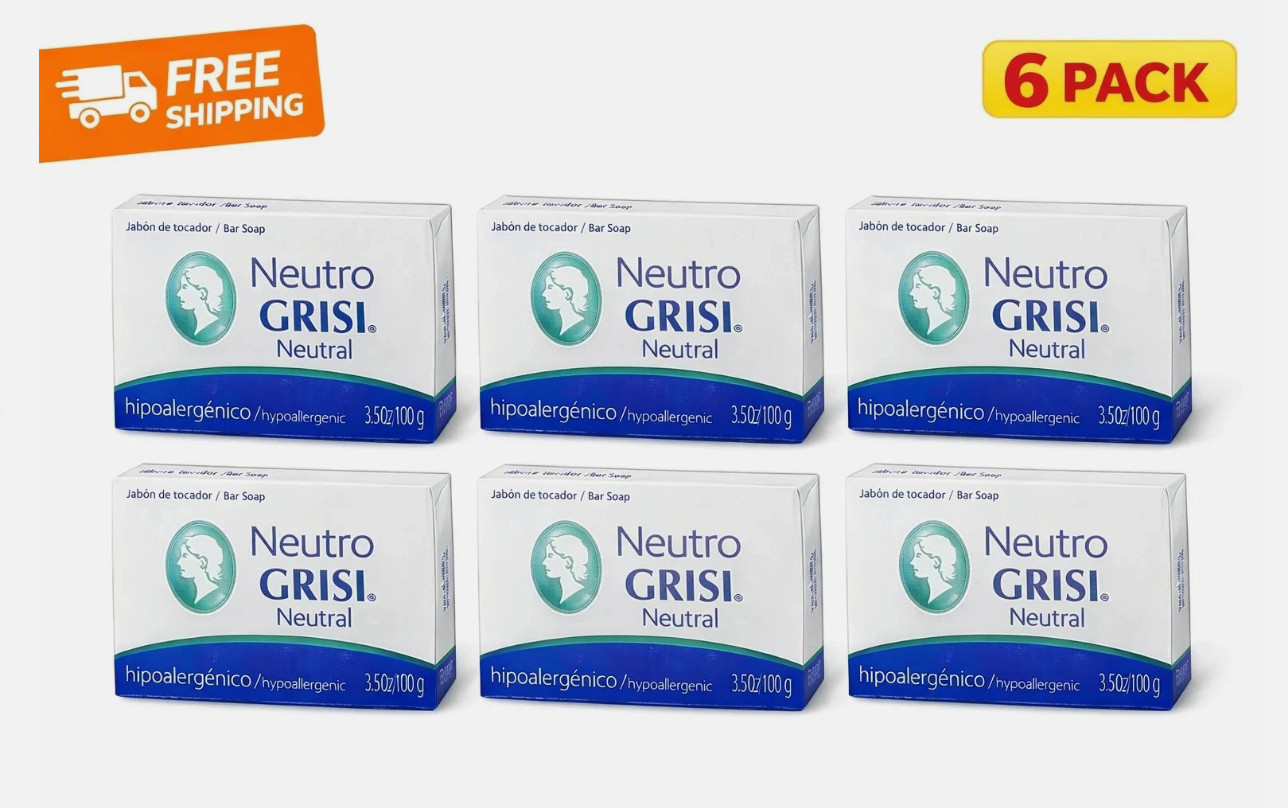 6 Pack Neutro Grisi Soap Hypoallergenic Bar 3.5oz Sensitive Skin Fragrance Free