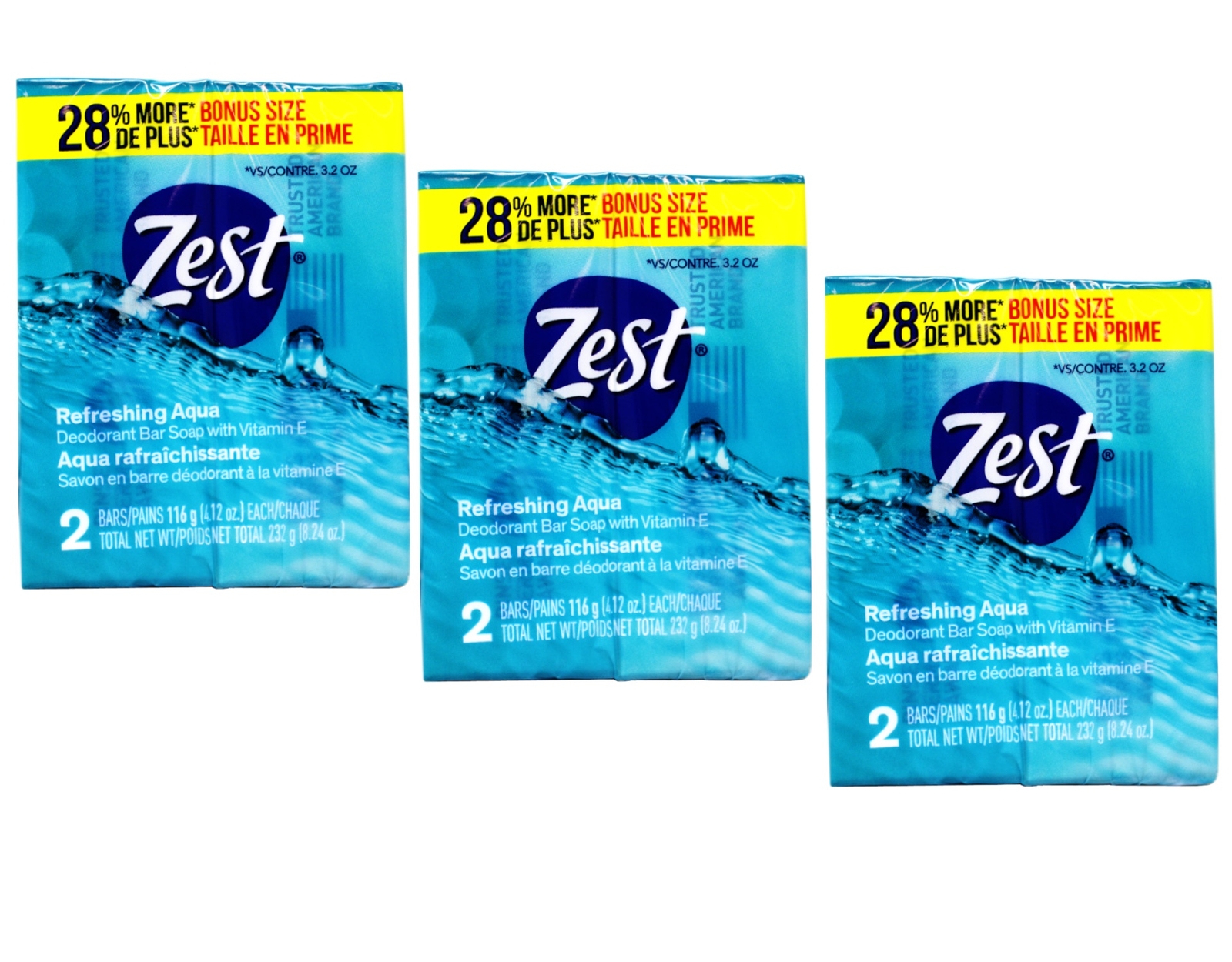 Zest Soap Refreshing Aqua Bath Bars 4.12 Ounce (Pack of 2) – 3 Pack