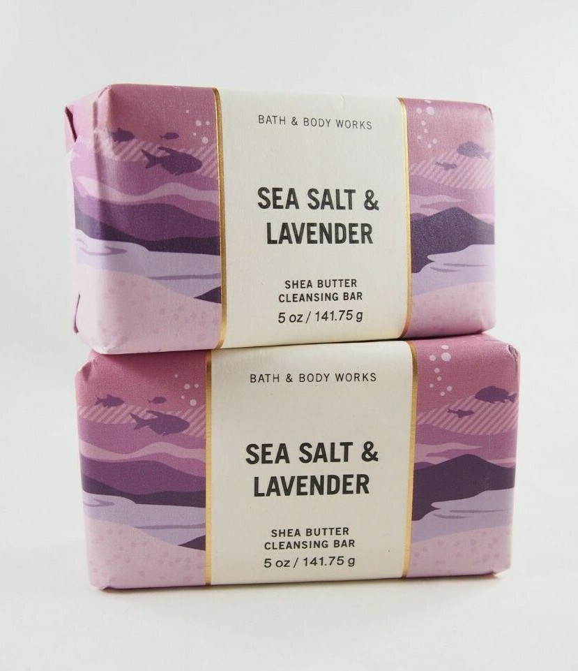 (2) Bath & Body Works Purple Sea Salt Lavender Shea Butter Cleansing Bar 5oz