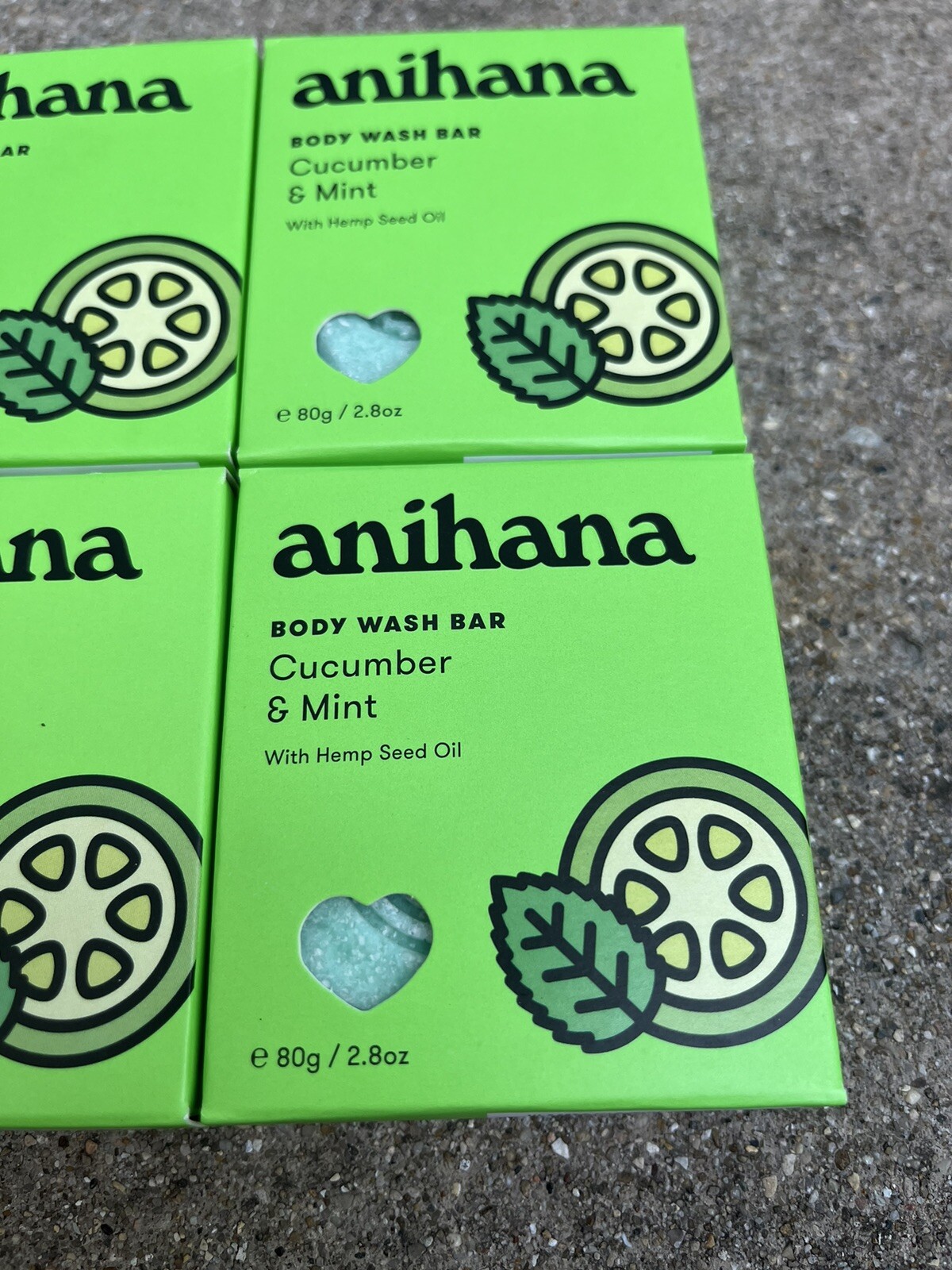 Lot of 4 ANIHANA Body Wash Bars – Cucumber & Mint – 2.8 oz/bar Hemp Seed Oil