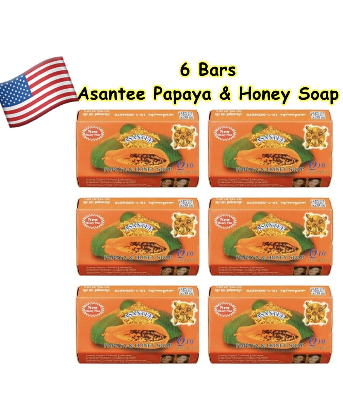 6 Bars x 125g Soap Papaya and Honey Asantee Face And body Anti Acne
