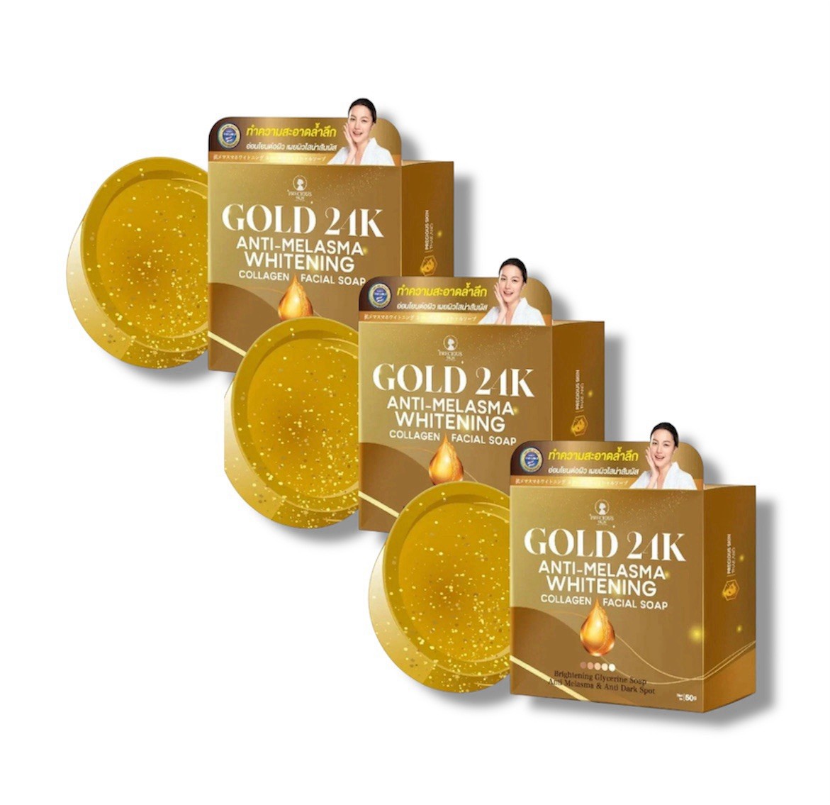 3x Gold 24K Whitening Facial Soap 50g Anti-Melasma Brightening Cleanser Collagen
