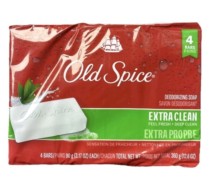 💚 OLD SPICE 💚 (4-BARS) 3.17 Oz 💚🫧•EXTRA CLEAN•🫧💚 Deodorizing Bar Soap 🫧.