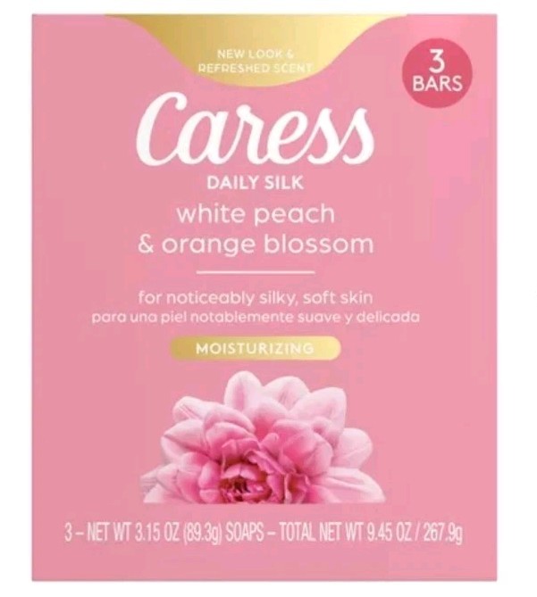 ( 3 )CARESS DAILY SILK BAR SOAP WHITE PEACH & ORANGE BLOSSOMS 3.15 Oz Bars