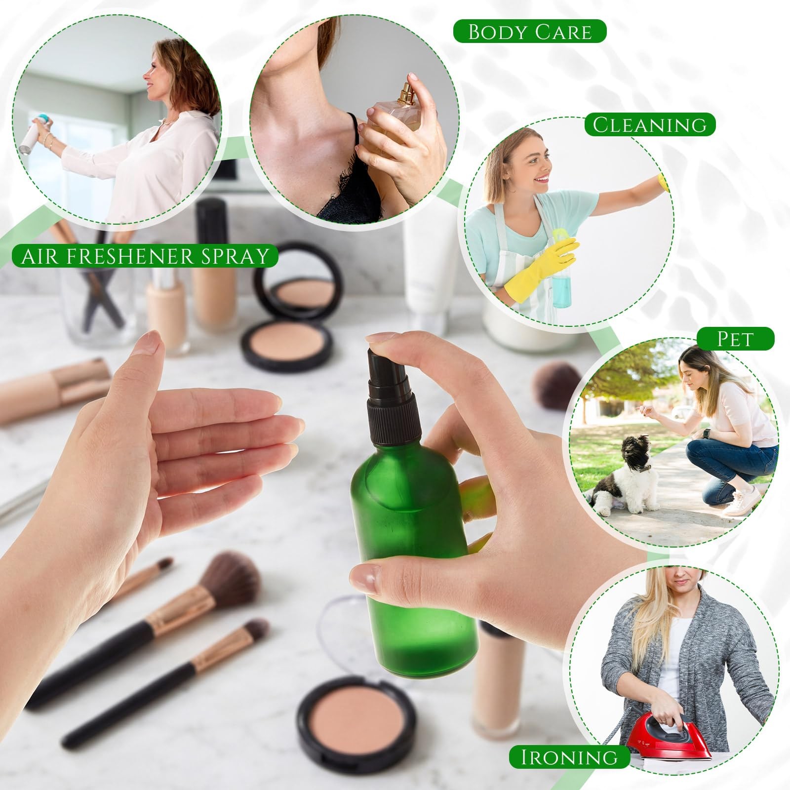 Roshtia 30 Pcs 3.4 oz 100 ml Green Glass Spray Bottles Refillable Perfume Atomiz