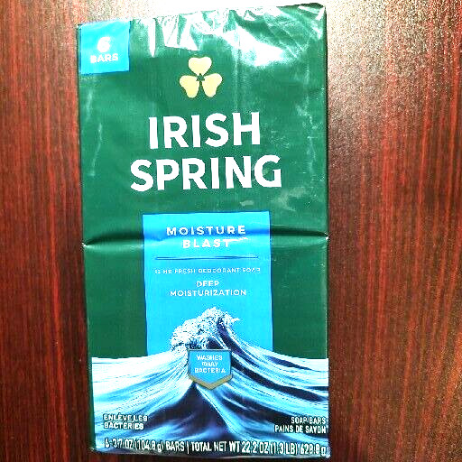 Irish Spring Moisture Blast Body Soap 3.7oz 6 pk 12Hr Fresh Deodorant Protection