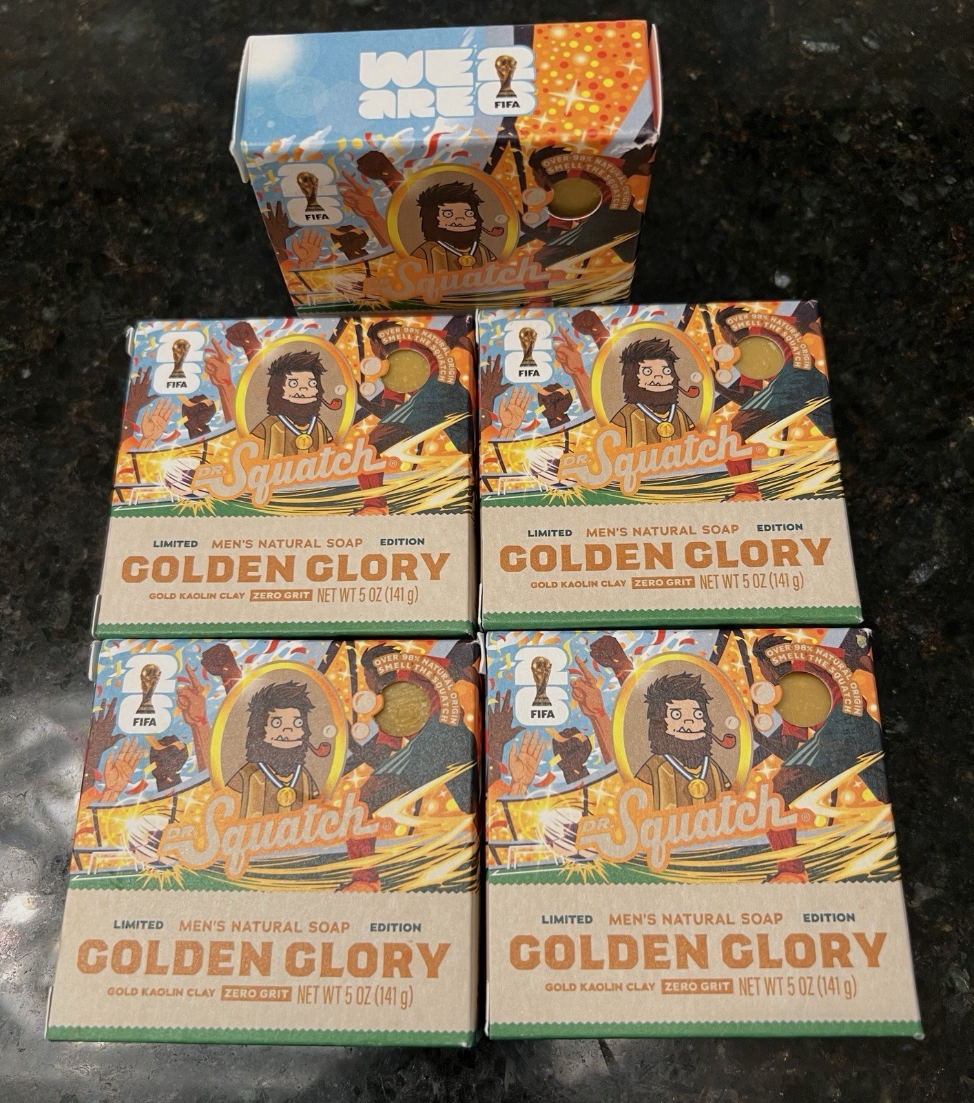 Five Dr. Squatch Golden Glory FIFA Limited Edition Mens Soap Bars – Discontinued