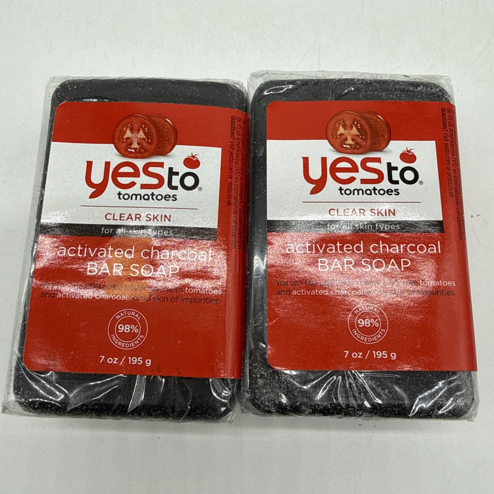 YES to Tomatoes Clear Skin Activated Charcoal Bar Soap Deep Detoxify Pair of 2