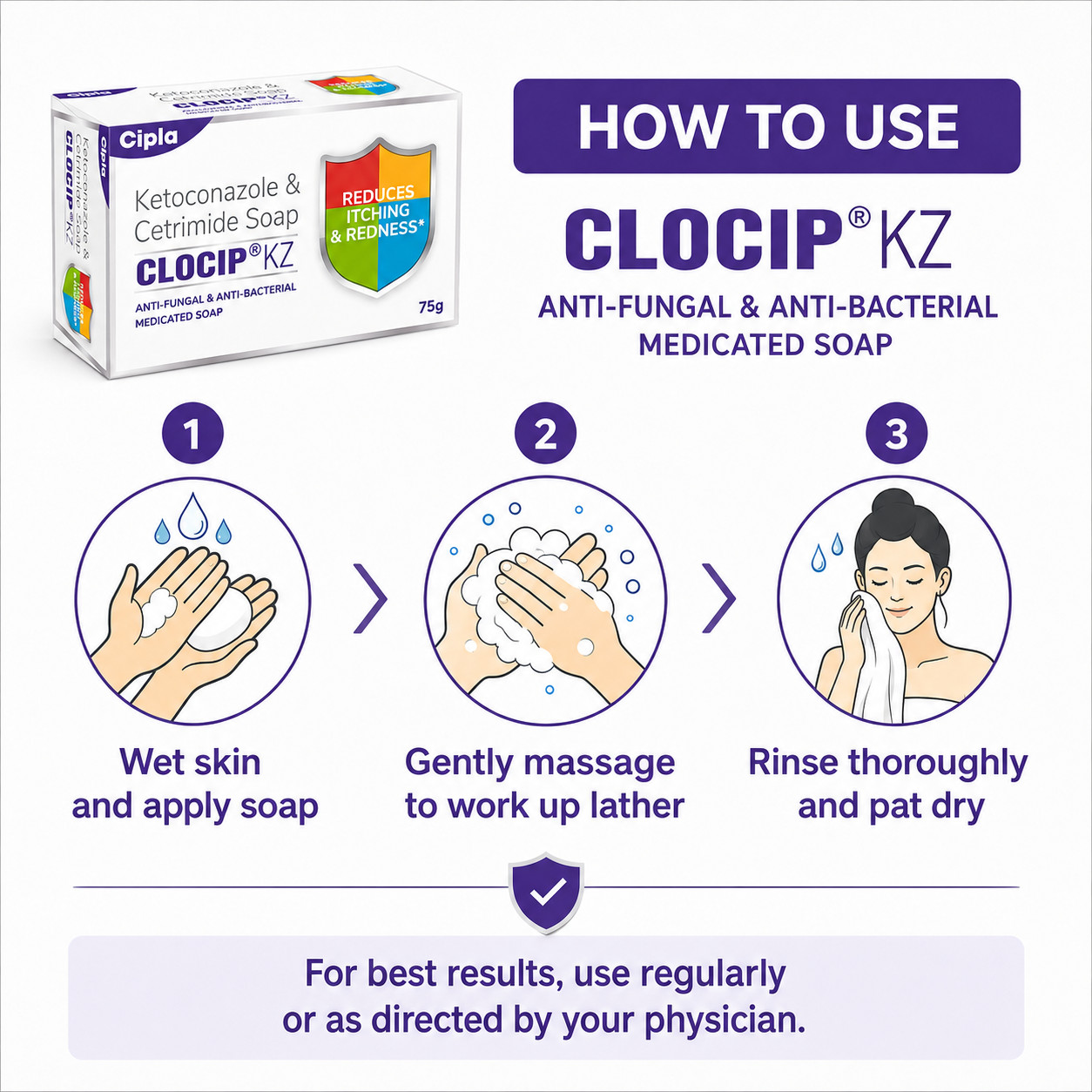 Clocip KZ Soap Pack of 4 Antifungal Itching Relief Medicated Grade 1 Soap