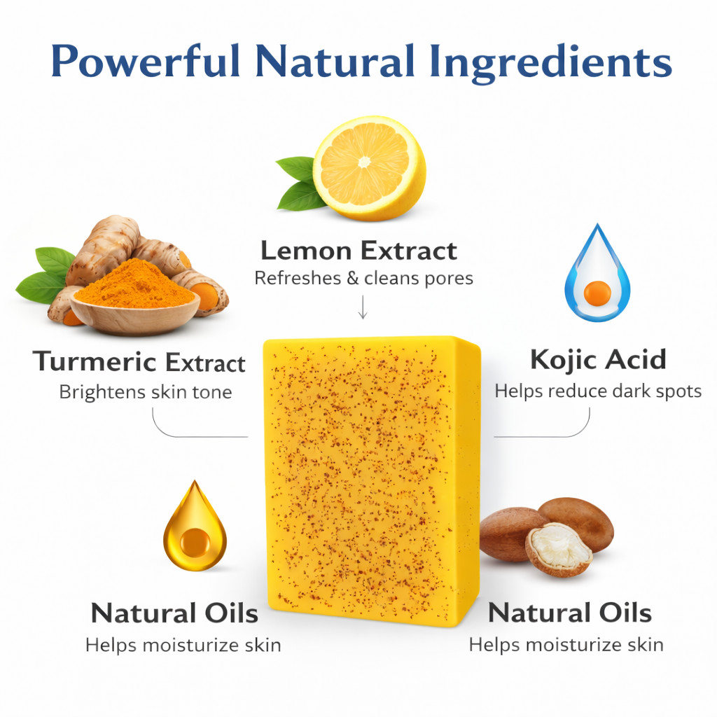 Kojic Acid Turmeric Soap Skin Brightening Bar Lemon Vitamin C Dark Spot Care NEW