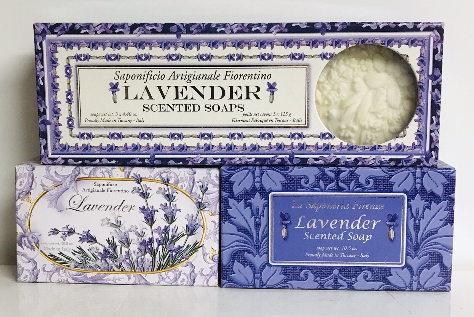 Saponificio ~ Lavender Handmade Bar Soap 3 x 4.4 oz & 2 x 10.5 oz (5 Bars Total)