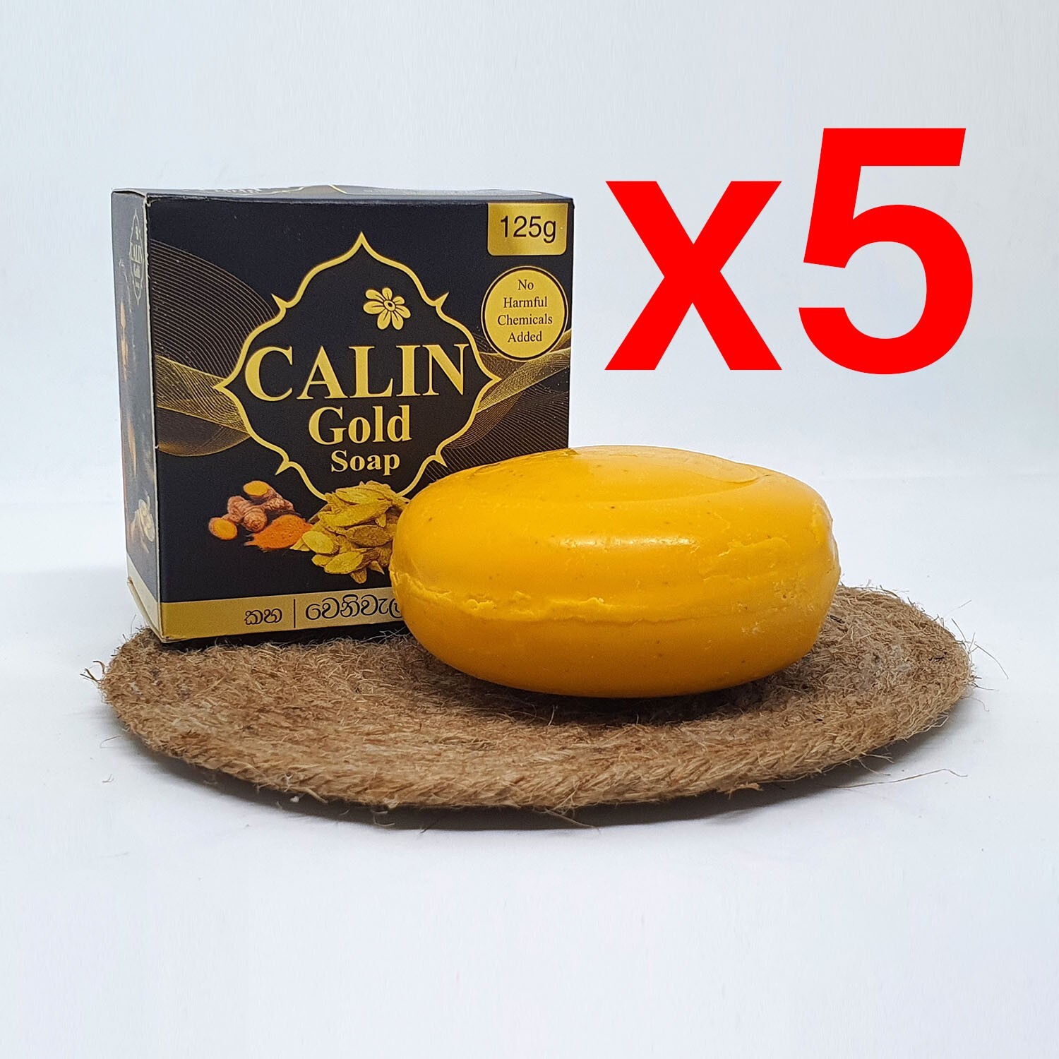 CALIN Gold Beauty Soap with Pure Natural Ceylon Turmeric Venivel Sandalwood 5pcs