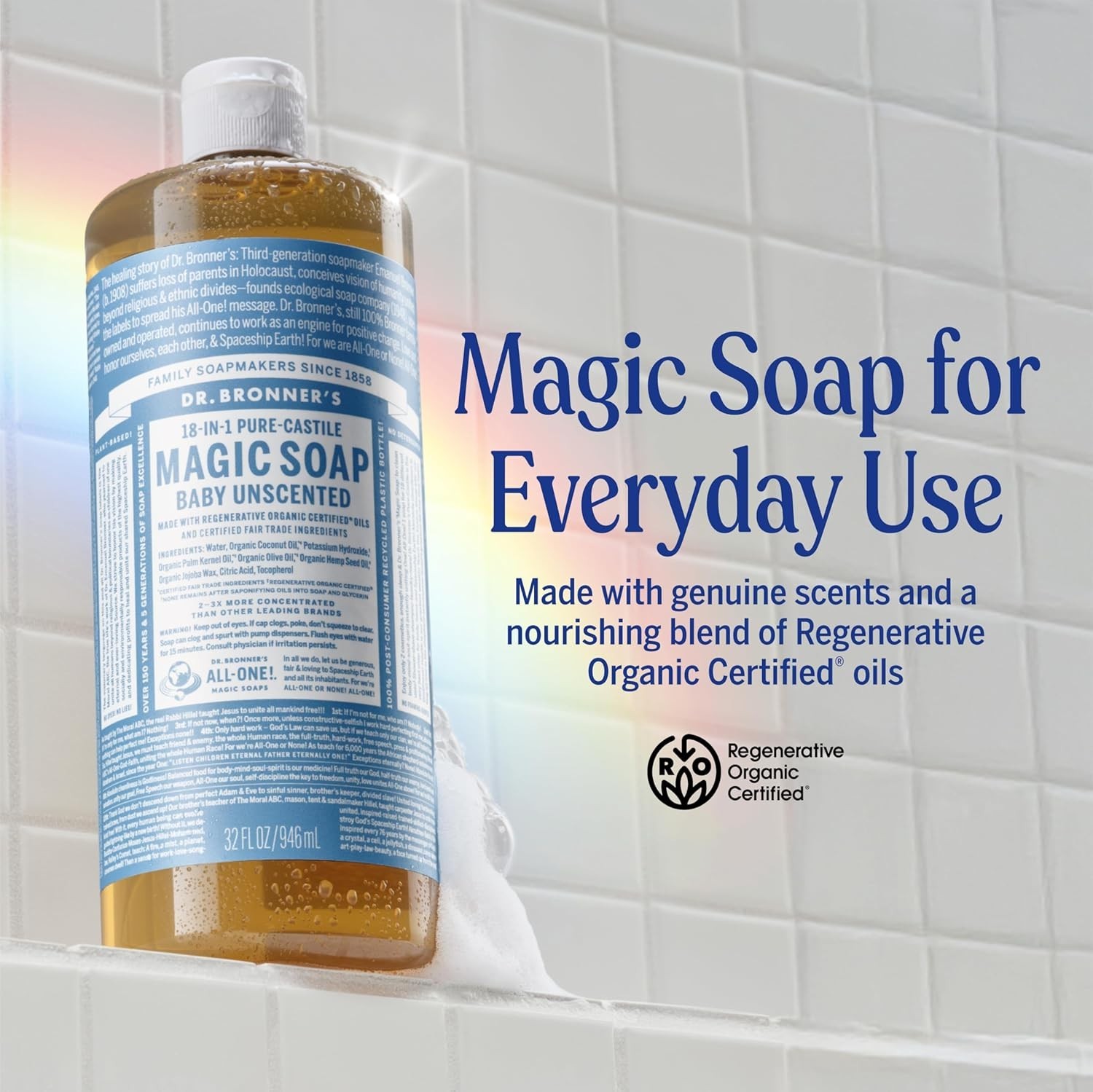 Dr. Bronner’s Multi-Purpose Unscented Soap, 32oz 2-Pack – Biodegradable &