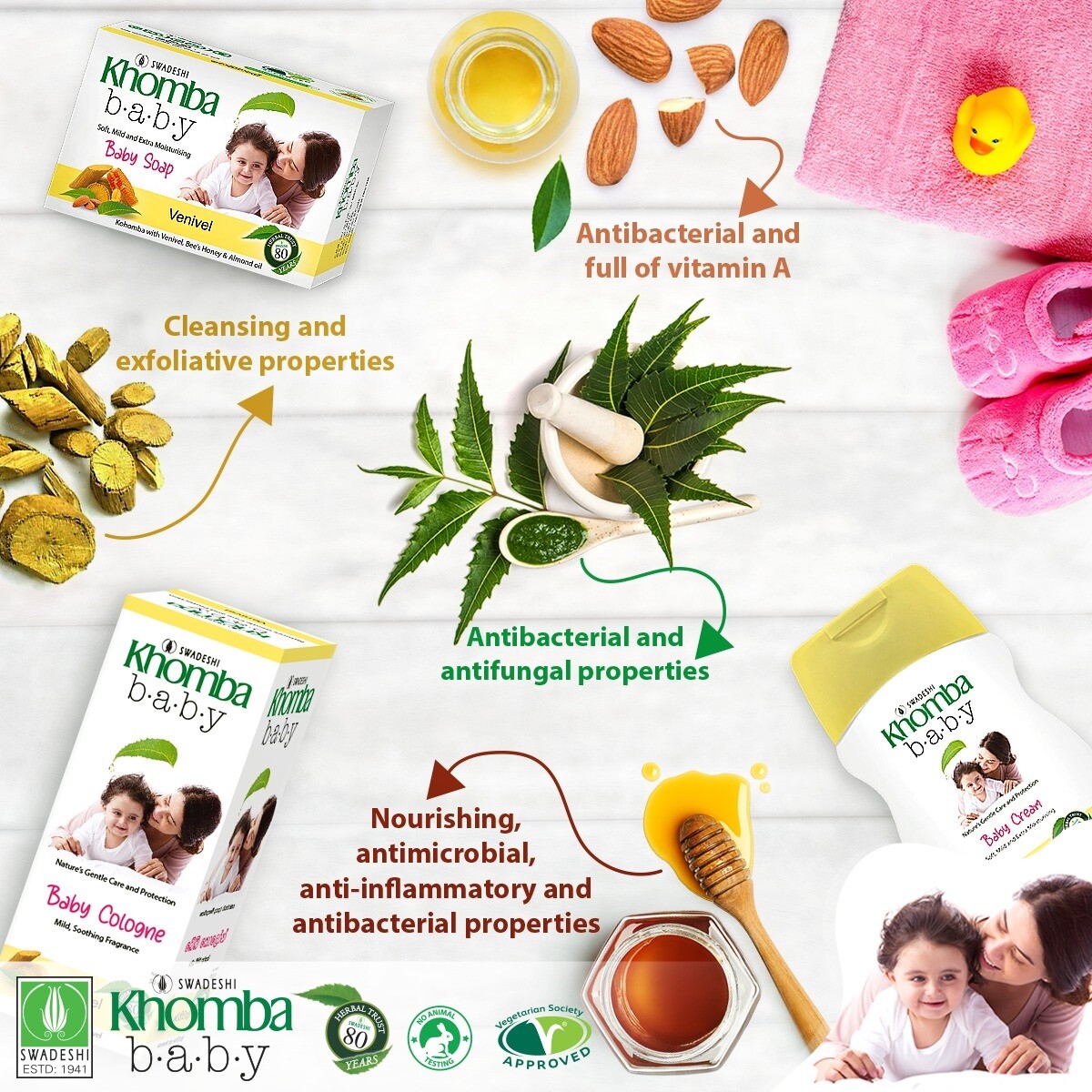 Swadeshi khomba Baby Soap Natural Herbal Beauty Skin 5 in 1 Pack FREE SHIPPING