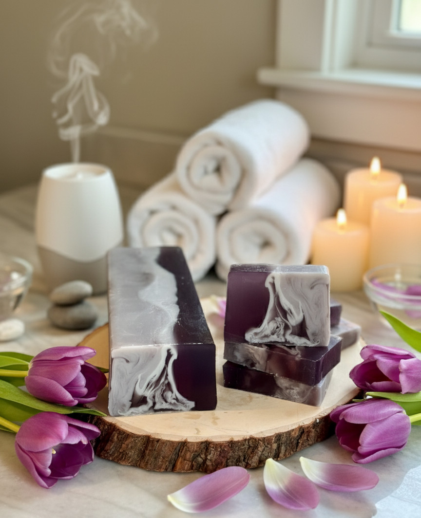 Tulip & Handmade Soap Bars 100% Natural, Aromatherapy 4 Soaps Made in Latvia
