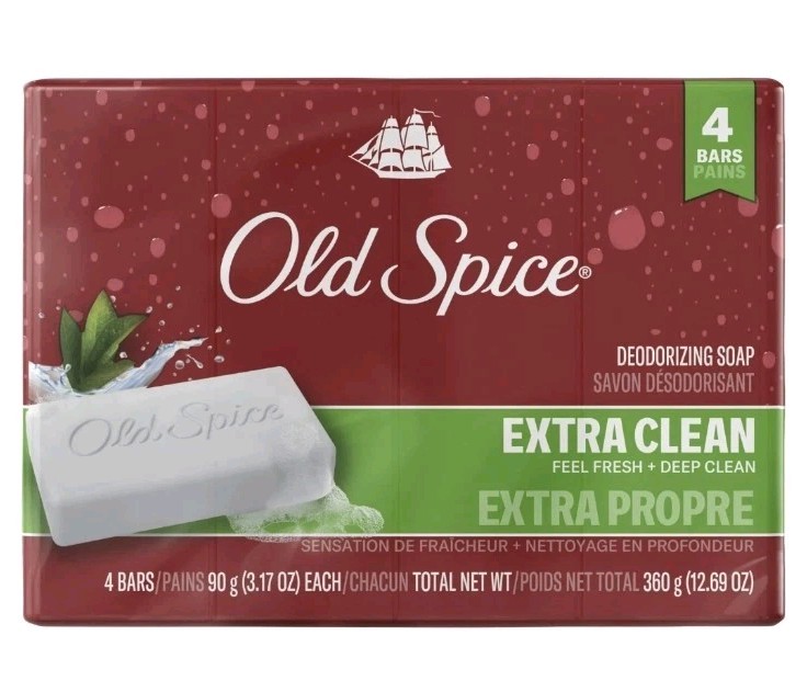💚 OLD SPICE 💚 (4-BARS) 3.17 Oz 💚🫧•EXTRA CLEAN•🫧💚 Deodorizing Bar Soap 🫧.