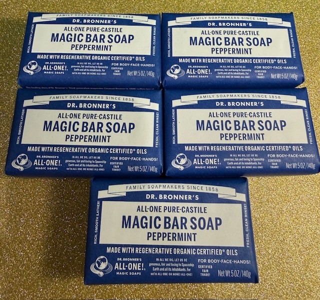 Dr. Bronner’s PURE-Castile/5 pack & 1/HEMP Peppermint Soap – 6 TOTAL – 5 oz each