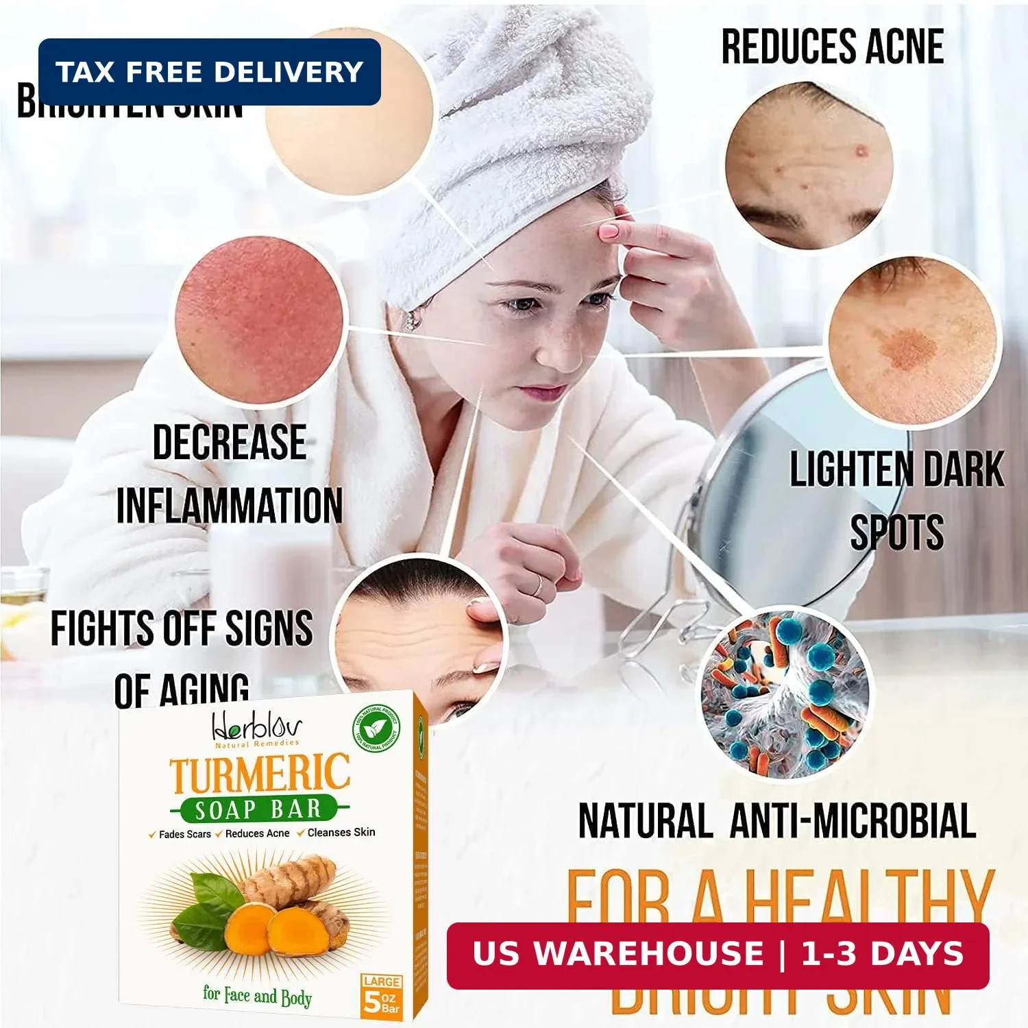 Herblov Natural Turmeric Soap Bar for Face & Body – Skin Brightening Soap for Da