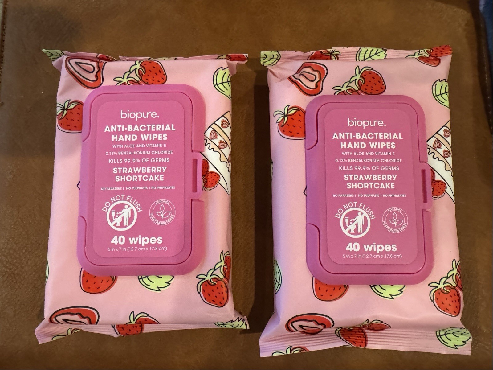 Biopure 2 Pk 80 Total Anti-Bacterial Hand Wipes Strawberry Shortcake New