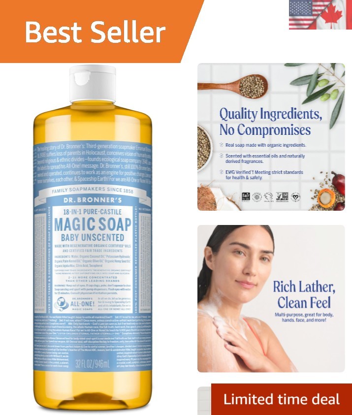 32oz Dr. Bronner’s Pure-Castile Soap – Unscented, Concentrated & Multifunctional