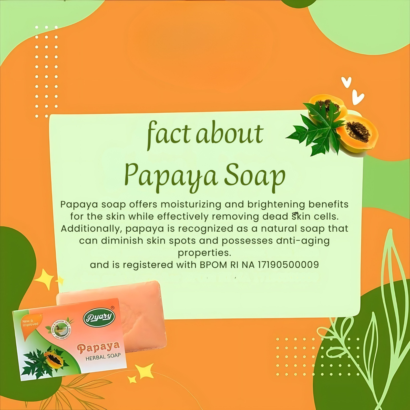 Pyary Papaya Beauty Soap 75g – Herbal Skin Brightening & Cleansing Bar