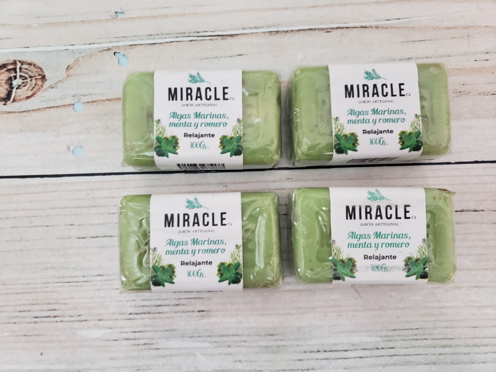 Jabon Algas Marinas, Menta & Romero – Artesanal – Relajante – 100gr. 4 Pack Soap