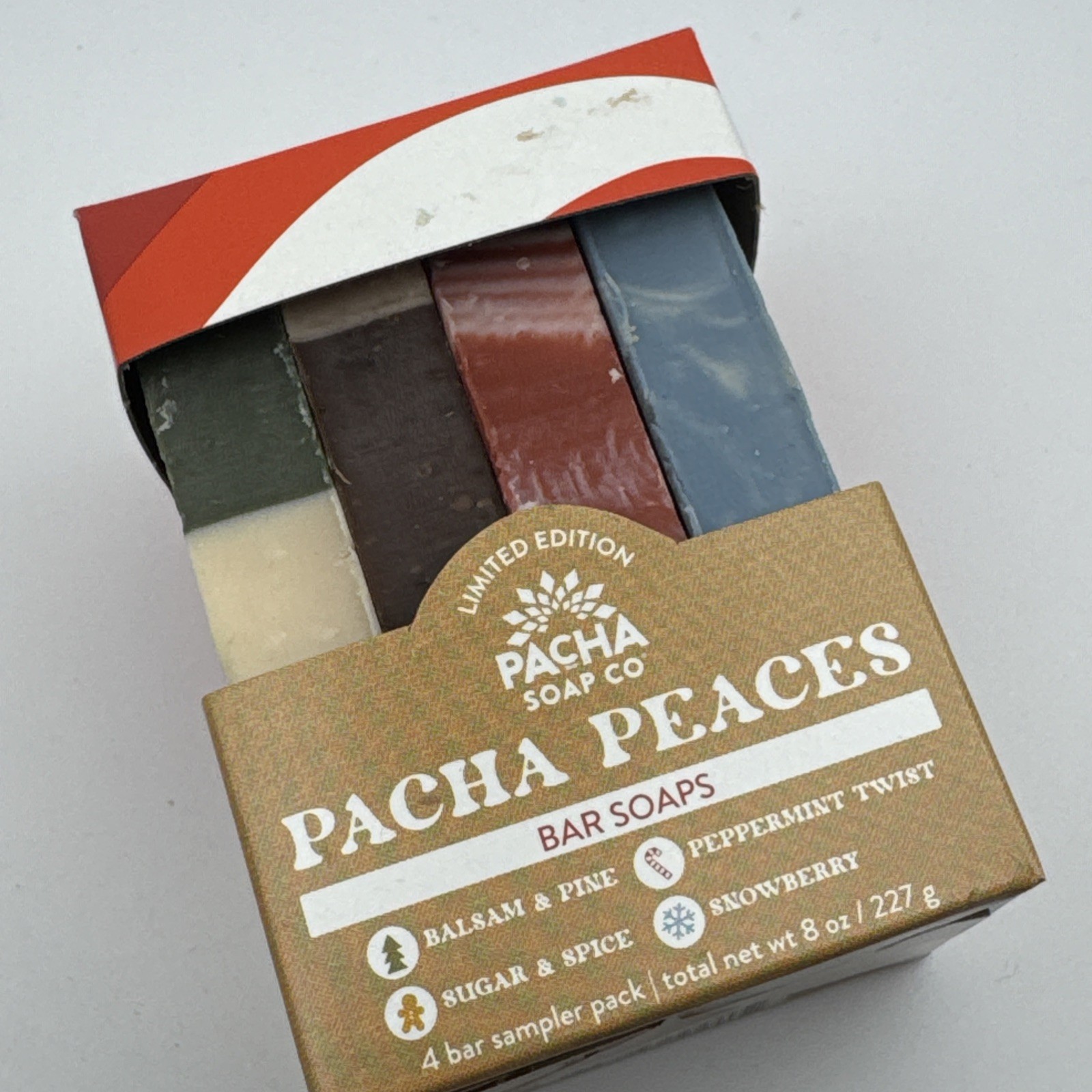 Pacha Soap Co Peaces Soap Bar Sampler Pack Holiday Scents Gift Set 4 Bars