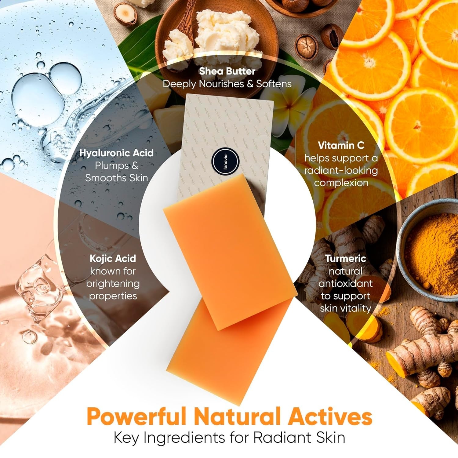 lunavia Kojic Acid Dark Spot Remover Soap Bar with Vitamin C, Turmeric, Retin