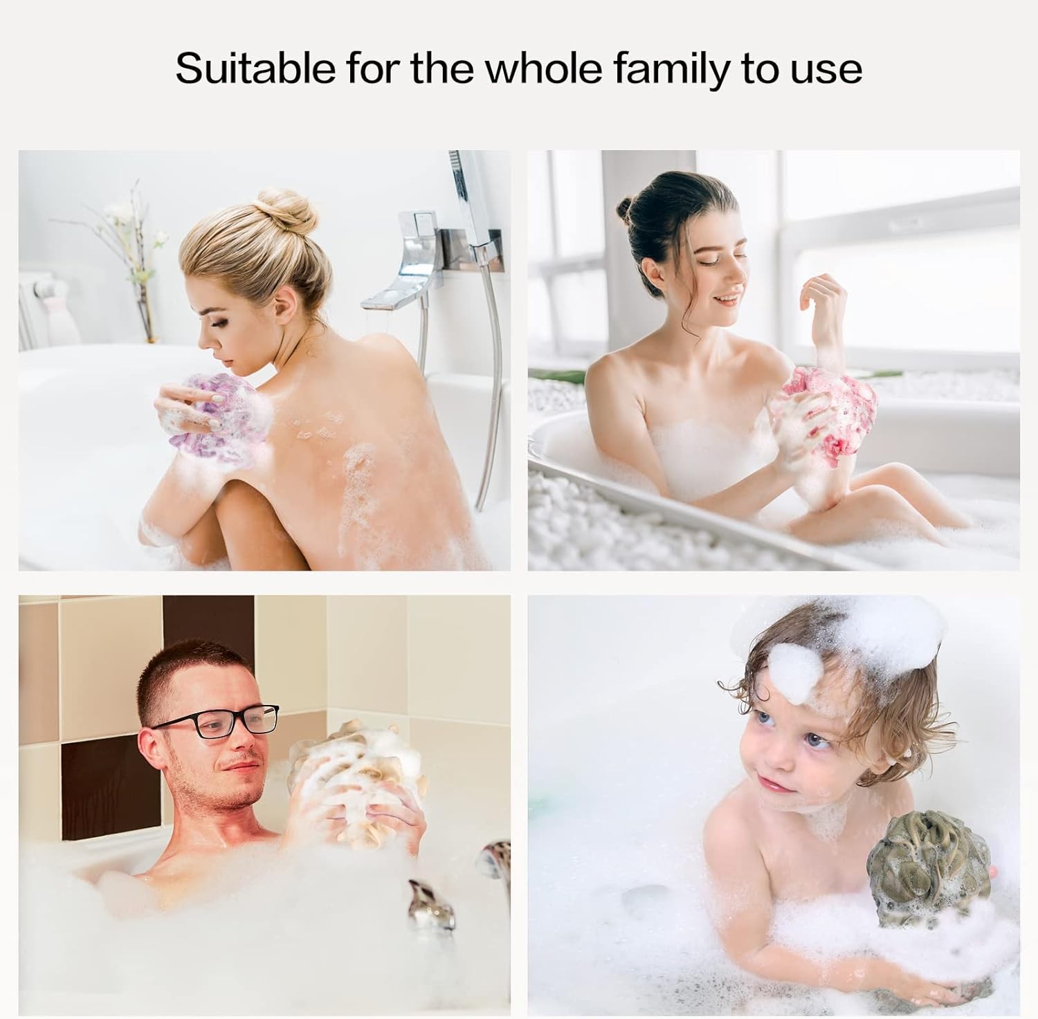 Fishent Loofah Bath Sponge Shower Loofahs, 4 Pack Soft Loofa Colorful