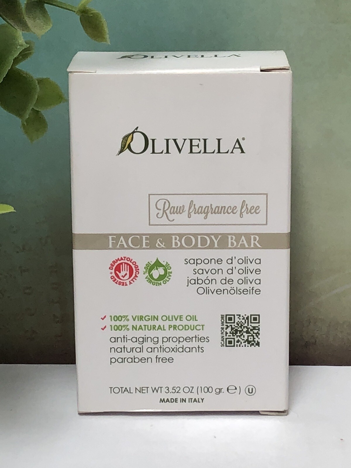 Olivella Bar Soap 100% Virgin Olive Oil Fragrance Free 3.52 oz Bar Soap ~ ITALY