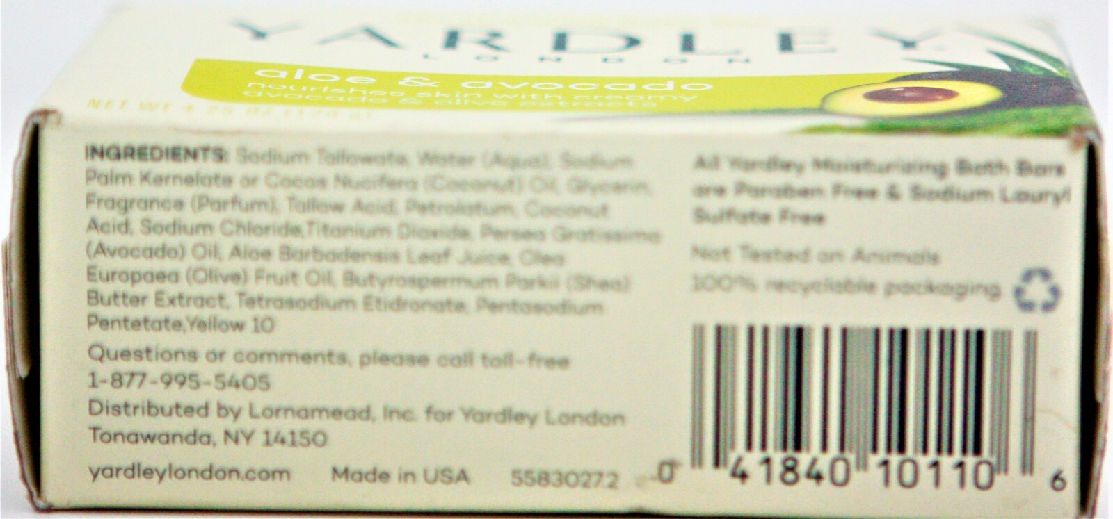 Yardley London Moisturizing Bar Fresh Aloe With Avocado Essence 4.25 oz Each K10