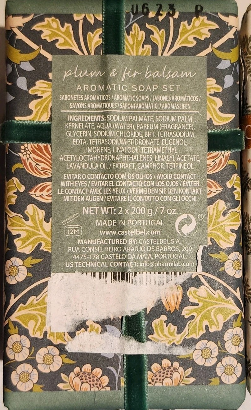 Castelbel Plum & Fir Balsam Scented Aromatic Soap Bars 2 x 7 Oz. Portugal Gift