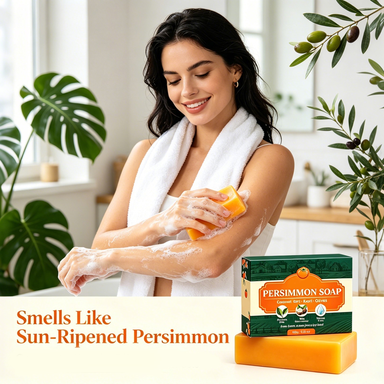 Persimmon Kaori Soap Green Tea Extract For Dry Aging Skin Unisex 1pc
