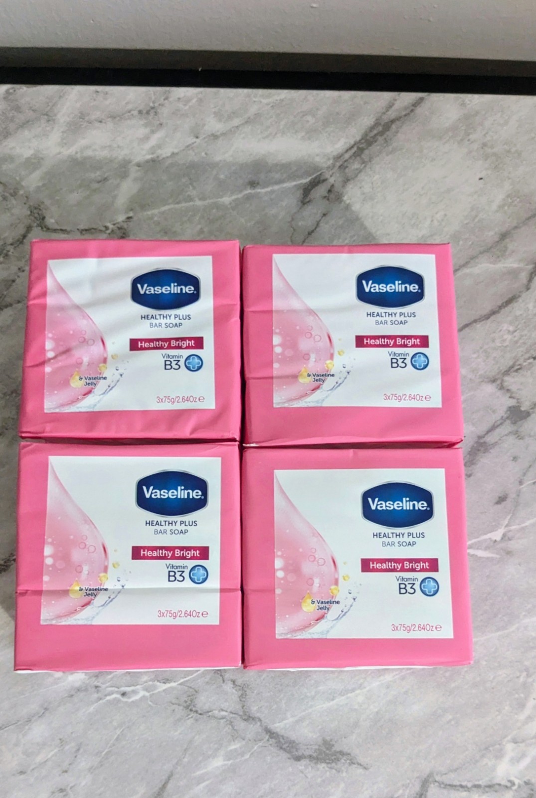 Lot of (4) 3-packs of Vaseline Healthy Plus Bar Soap Healthy Bright, Vitamin B3.